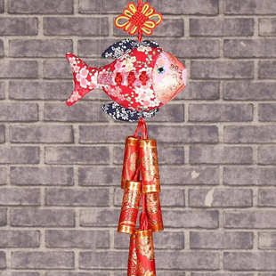 春季喜庆中国结客厅布置挂饰布艺鞭炮流苏挂件五连串年年有余装饰