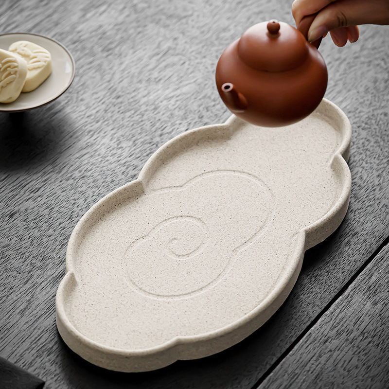 可吸水砂陶祥云壶承正方形陶瓷茶壶托盘蓄水壶垫茶托干泡台