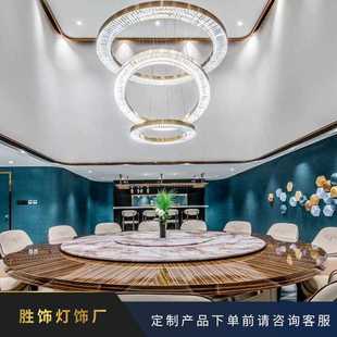 LED轻奢酒店大堂工程灯饰圆形玻璃水晶吊灯圆圈水晶吸顶灯过道灯