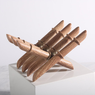 新中式木纹金属x型书架创意书房装饰品摆件北欧样板间竹节杂志架