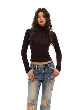 Vone SheeE 美式复古修身加绒打底衫秋冬内搭辣妹长袖上衣女t恤