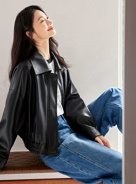 黑色复古皮衣外套女款2025新款秋款设计高级通勤