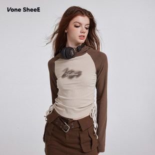 长袖 Vone 印花连帽2026设计感抽皱修身 美式 SheeE