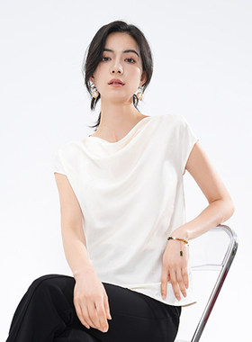 【柳哥严选】lailanie不对称盘扣荡领短袖衬衣气质女上衣衬衫洋气
