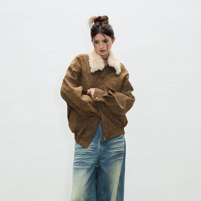 美式复古可拆卸领子棕色外套女2025初春宽松上衣,女装/女士精品,短外套,淘宝优惠券,粉丝福利购,淘宝优惠卷