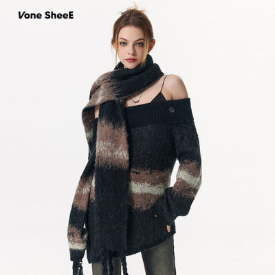 VoneSheeE一字肩毛衣女春季