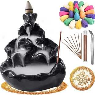 跨境产品陶瓷倒流香炉倒流烟香炉送100粒香夹子送30根线香防滑垫