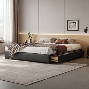 法莎蒂极简无床头箱体床意式现代简约主卧小户型落地储物床皮床