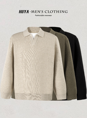 虎牙兄弟冬季V领假两件上衣男百搭撞色拼接假两件长袖毛衣男M5103