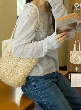 OCYC25新款秋冬束口毛绒包女士包包手提韩系大容量小众单肩包