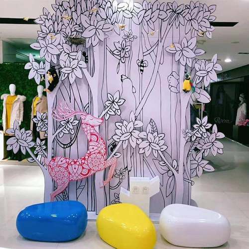 玻璃钢座椅鹅卵石公共单人坐凳商业美陈户外凳子商场学校休闲创意