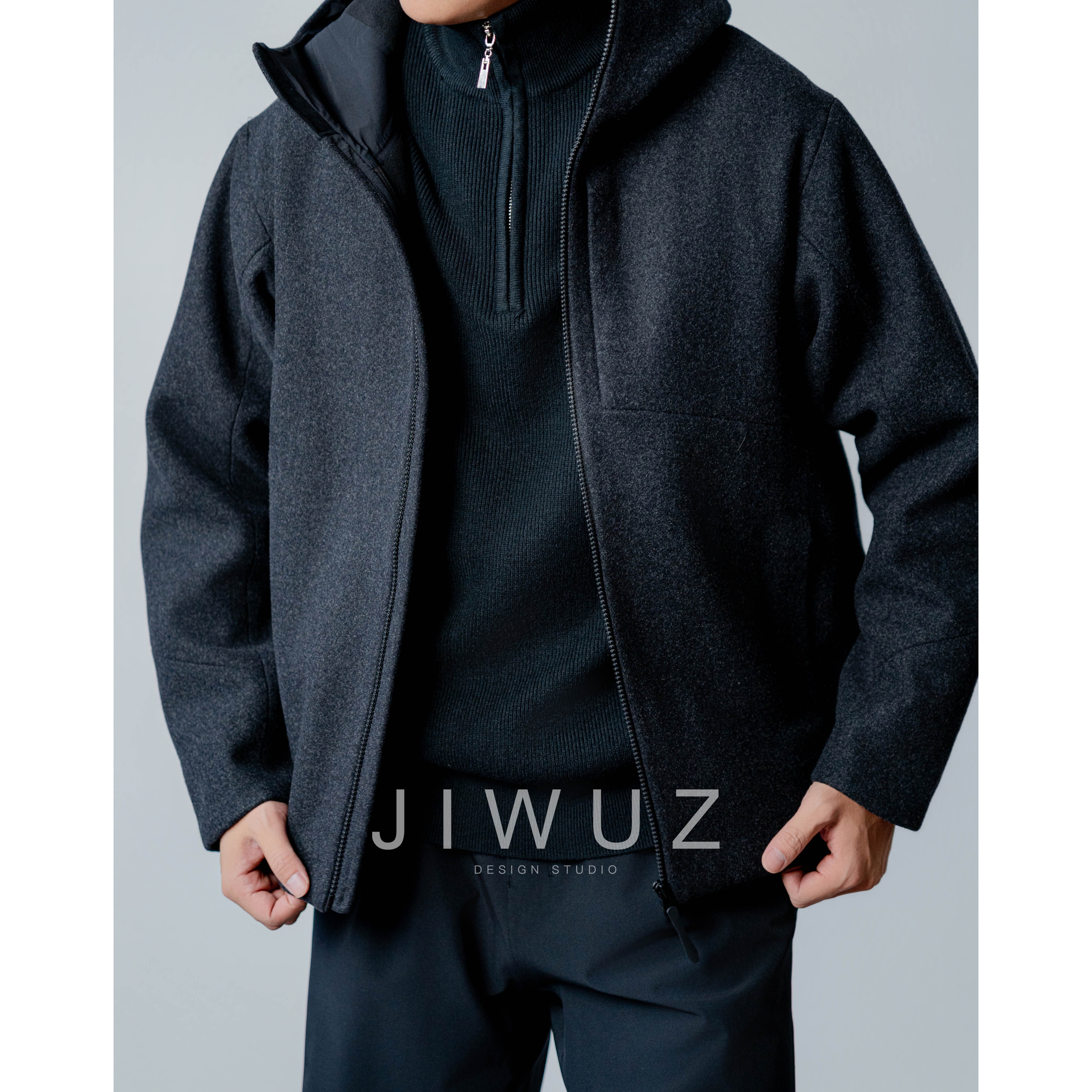 JIWUZ轻奢质感商务微绒羊毛冲锋夹克挺括耐磨抗皱复合底高端外套,男装,毛呢大衣,淘宝优惠券,粉丝福利购,淘宝优惠卷