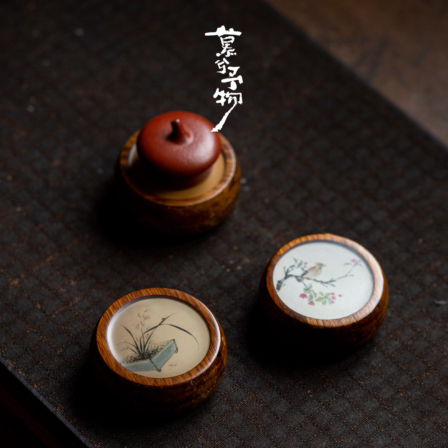 慕兮君子兰老竹陶瓷盖置中式茶道杯托茶壶盖托书画镇子茶杯垫图片