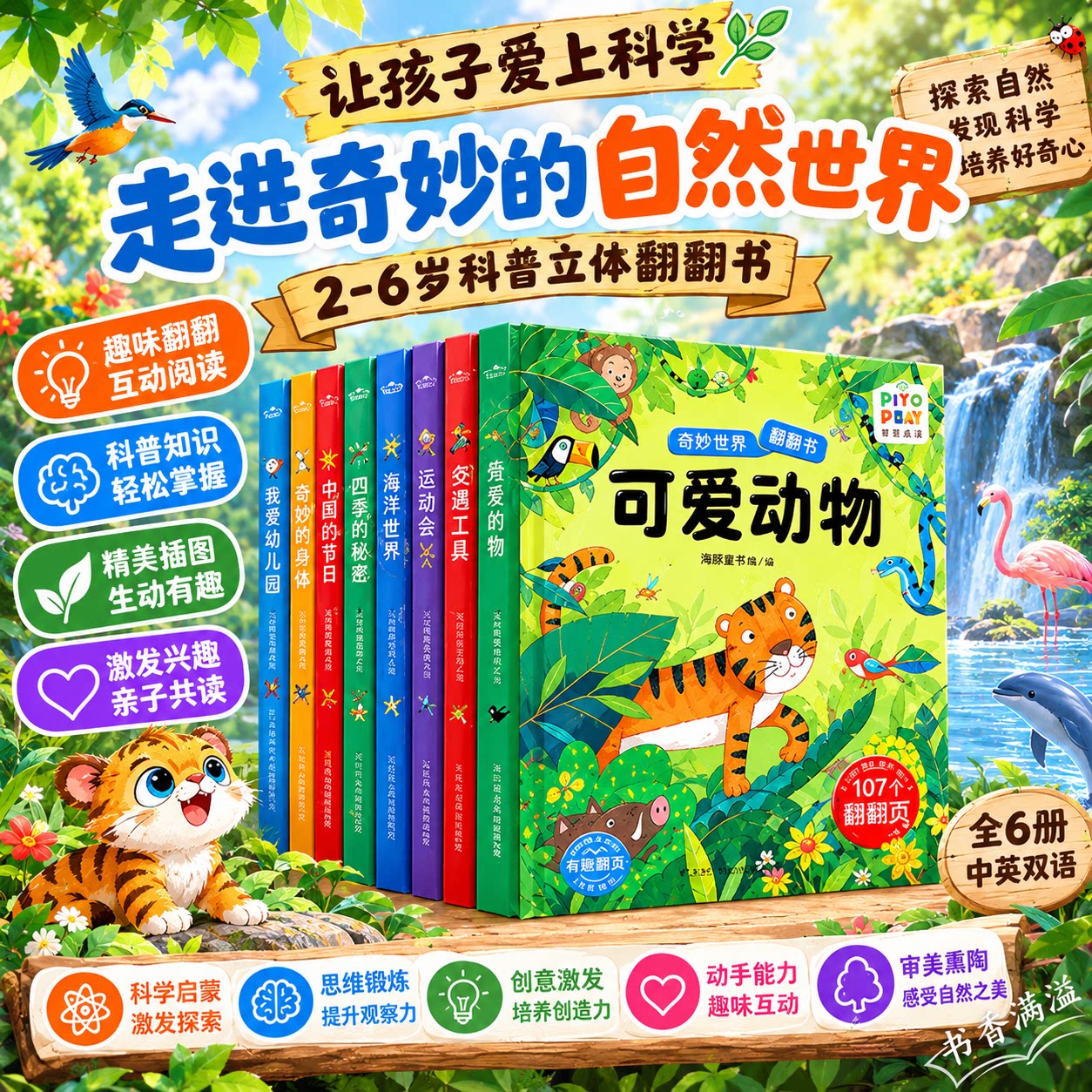 【点读版】奇妙世界翻翻书全套8册0-3岁幼儿早教科普立体翻翻绘本婴幼儿认知启蒙洞洞书亲子互动趣味玩具手撕不烂纸板早教故事书