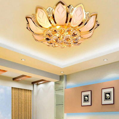 欧式客厅灯大气金色水晶灯圆形xLED莲花吸顶灯具主卧室灯餐厅灯饰