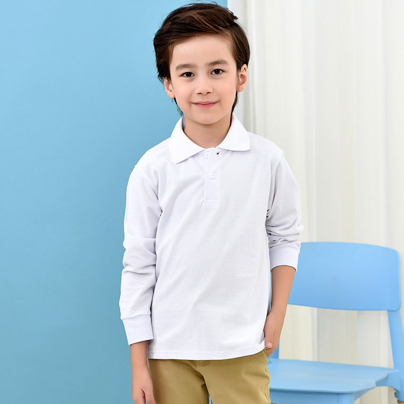 儿童白色t恤长袖男童体恤女童春秋打底衫M大童校服翻领polo衫