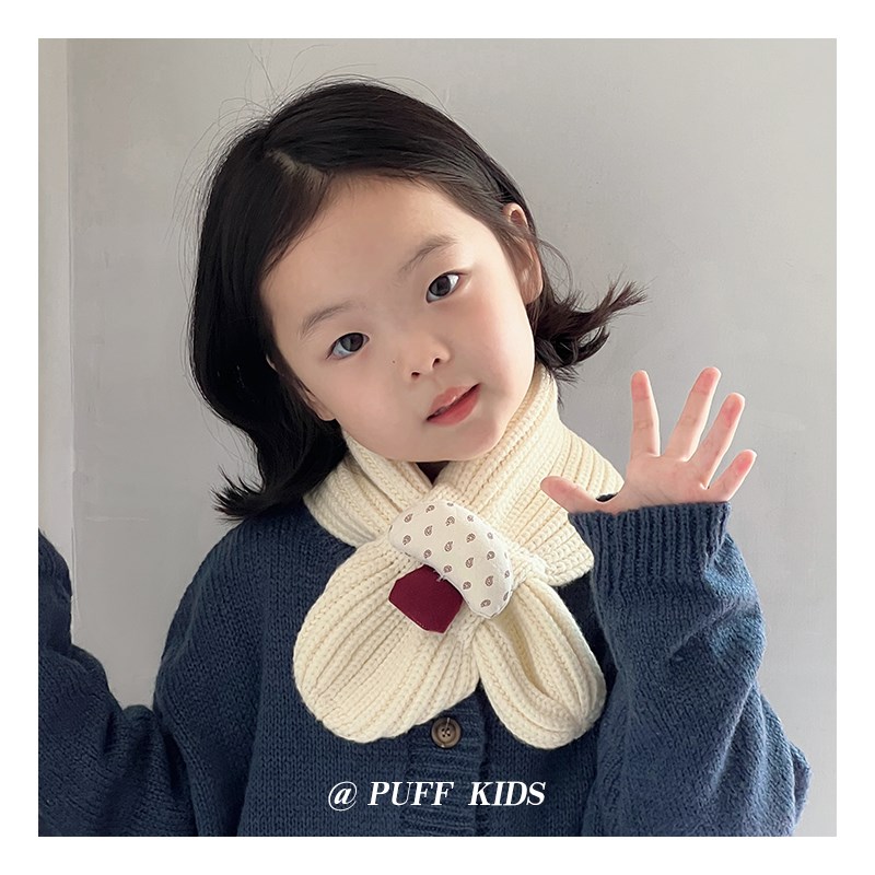 宝宝围巾秋冬季可爱蘑菇婴幼儿针织护颈巾M男女童保暖防寒交叉围
