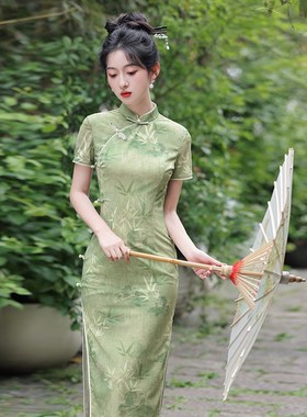 绿色送考旗袍202l5夏季新款女日常可穿气质高端年轻款高考一路绿