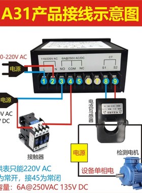 A31单相交流数显电流表电流上B下限报警限流过流控制器继电器输出
