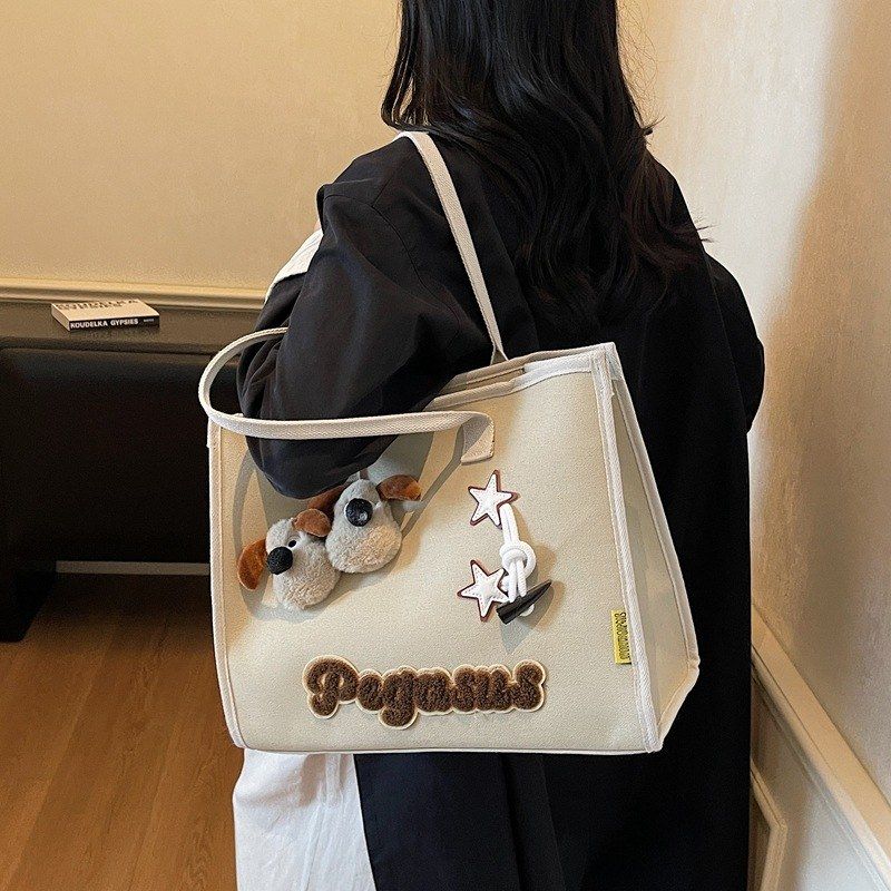 韩版ins新款高颜值可爱卡通狗简约托特包女轻便通勤大容量斜挎包