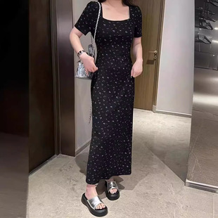 微胖mm显瘦藏肉收腰短袖 法式 大码 气质高级感长款 连衣裙 碎花裙夏季