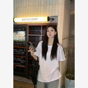 慵懒风圆领宽松显瘦套头上衣 简约白色休闲基础款 短袖 T恤女装 夏季