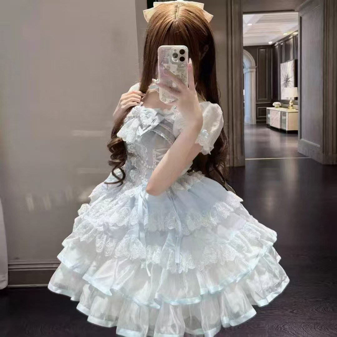 桔梗house冰雪舞曲白蓝芭蕾风温柔纯欲小千金感氛围约会生日短裙