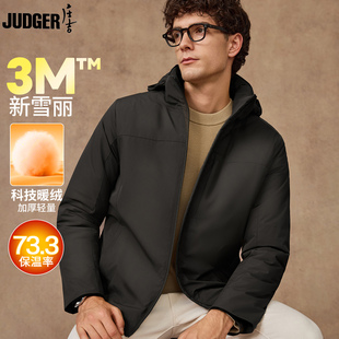 庄吉3M新雪丽棉内胆棉服连帽加厚保暖秋冬防水小格子夹克外套棉衣