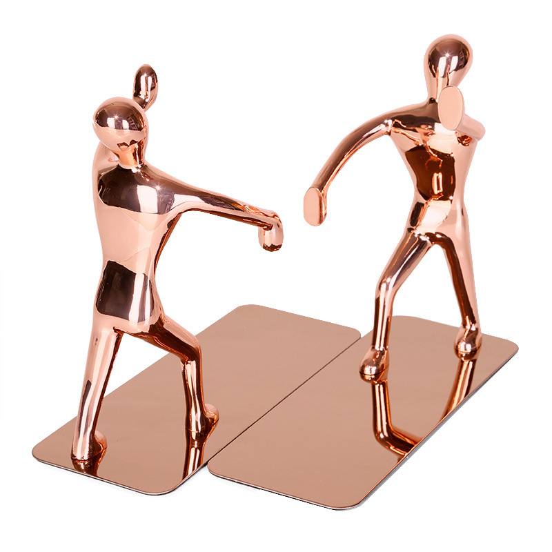 不锈钢书立书靠书档金属创意个性欧式功夫书挡书夹玫瑰金色 一对