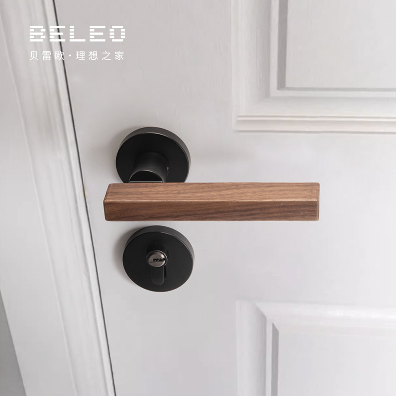胡桃木室内磁吸静音门锁家用通用型卧室现代房门锁中式木门门把手