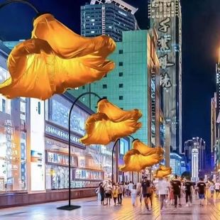 美陈公园自动互动装 置花灯网红景区玫瑰广场户外商业街感应开合