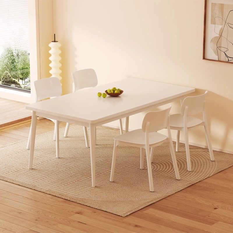 奶油风餐桌家用小户型饭桌子简约长方形网红客厅餐桌椅组合木腿