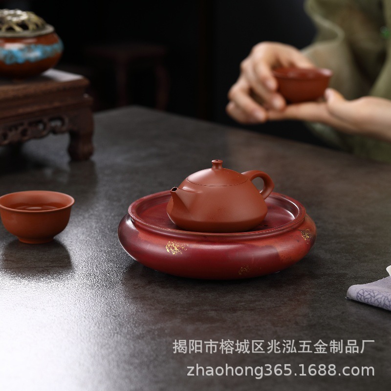 鎏银紫铜茶盘高端茶台家用储水式茶海壶承茶具茶杯配件干泡台轻奢