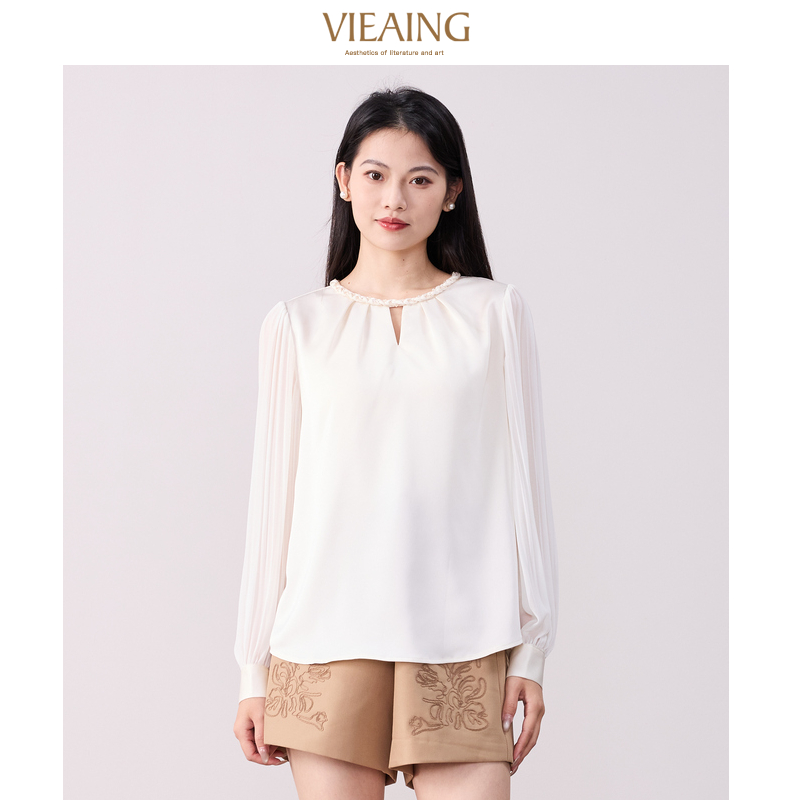 VIEA.ING薇迎圆领长袖衬衫衬衣