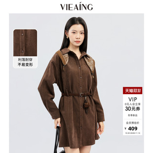 VIEA.ING薇迎商场同款衬衫连衣裙女2026冬新款显瘦裙子小个子短裙