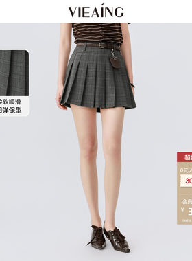VIEA.ING薇迎商场同款格子百褶短裙女2026夏秋学院英伦风半身裙