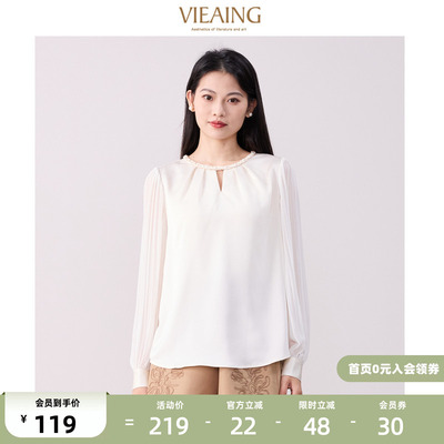 VIEA.ING薇迎圆领长袖衬衫衬衣