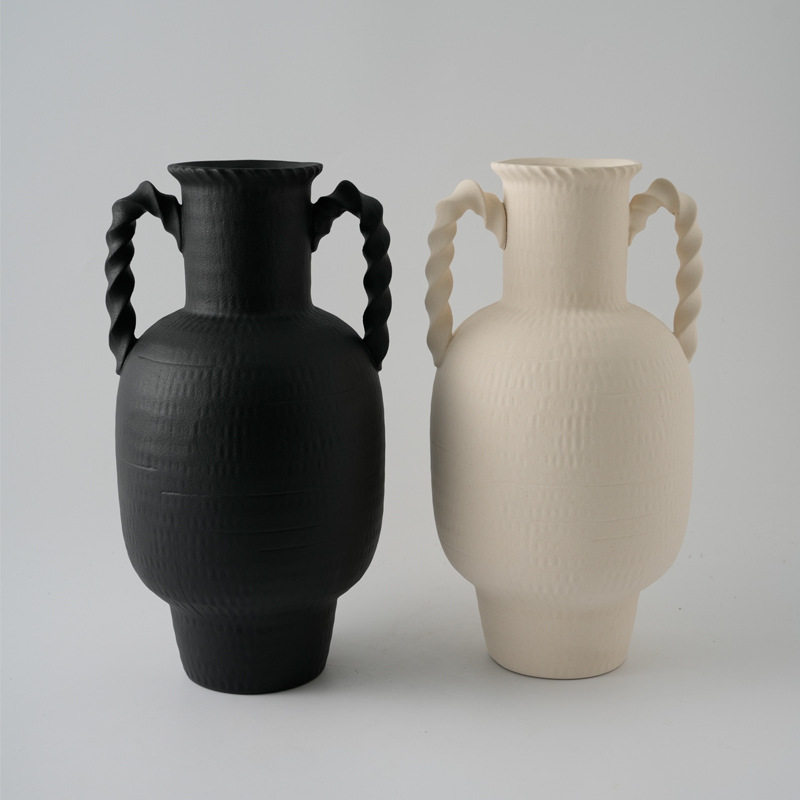 新中式家居装饰品黑色素白色双耳陶瓷大花瓶摆件客厅插花复古花器,3C数码配件,其它配件,淘宝优惠券,粉丝福利购,淘宝优惠卷