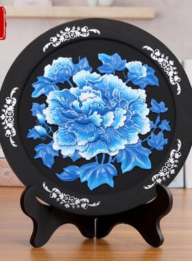 富贵芙蓉蓝花开富贵牡丹花摆件田园风格家居客厅电视柜装饰品摆设