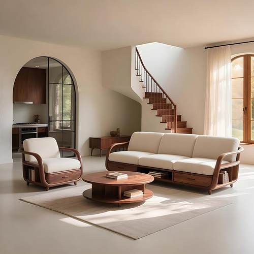 宋氏美学时尚白蜡木沙发茶几组合高端北美黑胡桃木休闲客厅家具