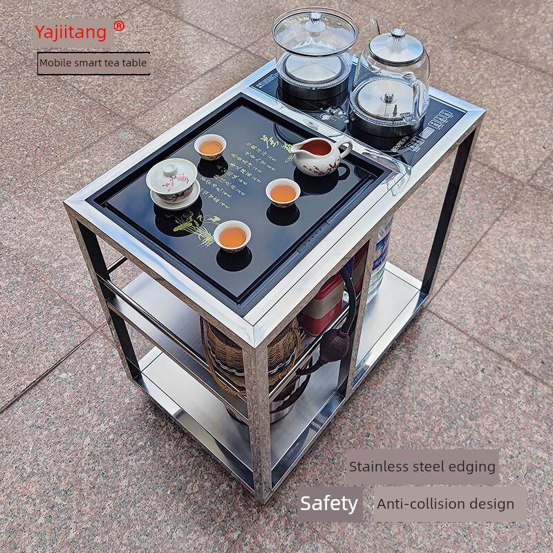 雅技堂移动茶台小茶桌不锈钢茶车自动加水烧水壶一体客厅阳台茶几