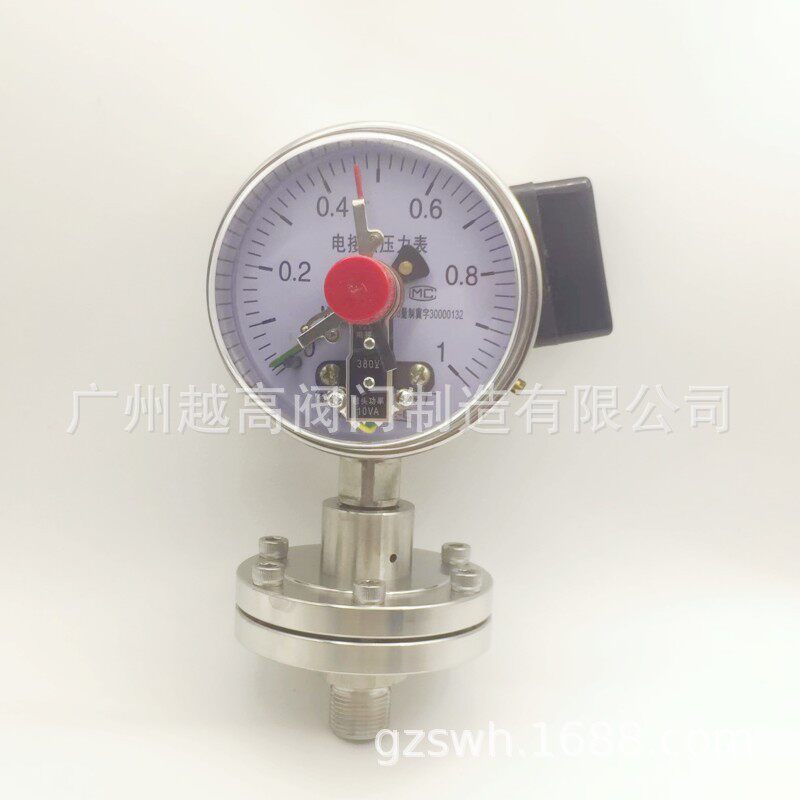 YTPXC100BF隔膜电接点压力表 耐震隔膜三色压力表真空负压膜盒表