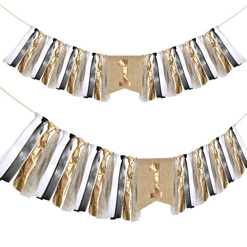 金色1餐椅旗生日宴布置宝宝百天装饰高脚椅拉旗拉花