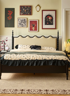 复古雪澜床/法式复古双人床180x200带床垫黑色高端1.5木床