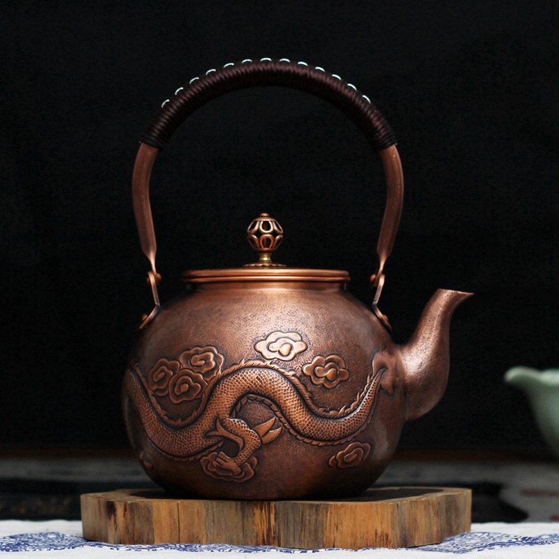 昆吾山【游龙】手工铜壶名家精作烧水壶茶壶纯紫铜电陶炉煮茶具