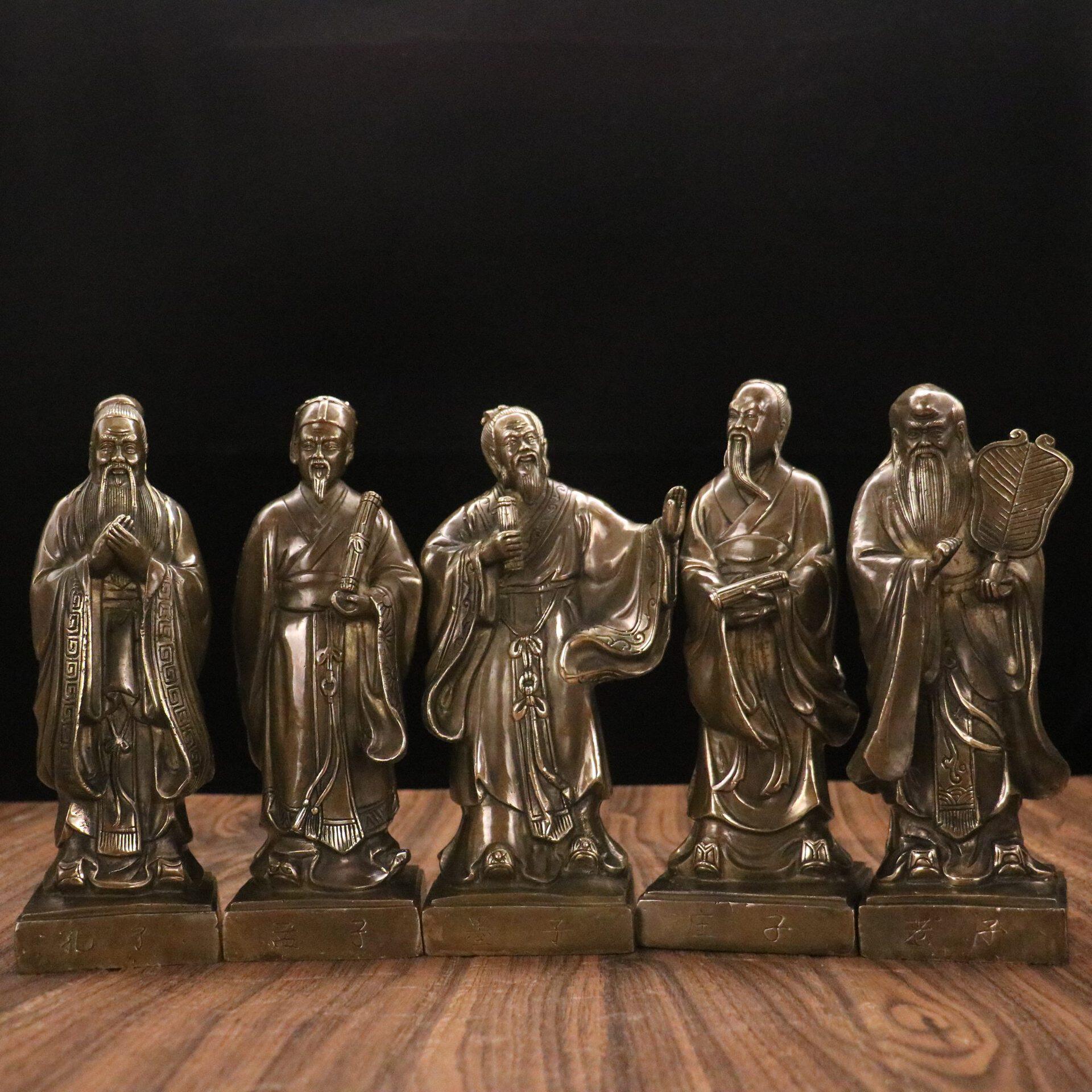 纯铜孔子孟子墨子老子庄子摆件