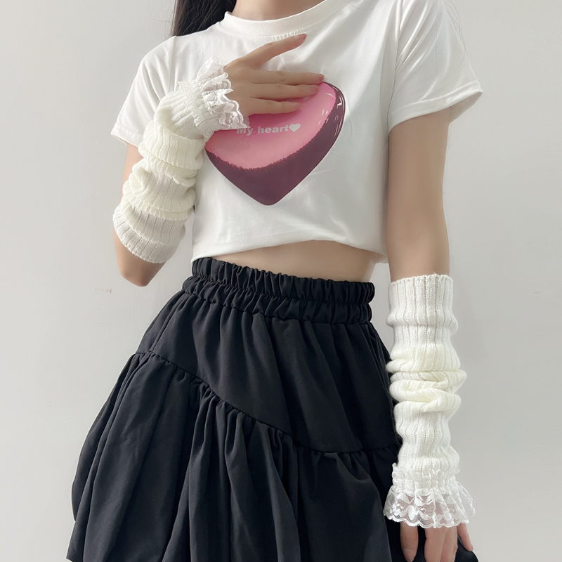 jk针织蕾丝袖套长款y2k手套少女百搭袖子半指毛线辣妹手臂套学生