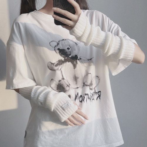 jk少女半指毛线手臂套布标袖套