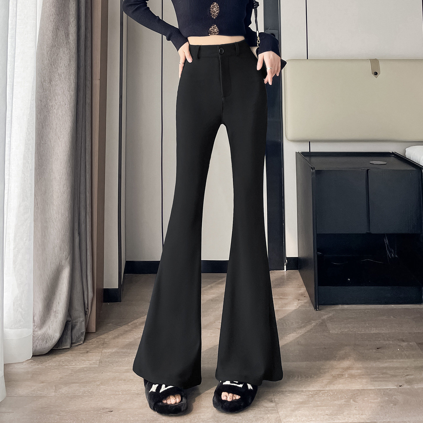 蜜糖之城高腰微喇裤女2026春季新款弹力垂感修身显瘦马蹄喇叭裤子,女装/女士精品,休闲裤,淘宝优惠券,粉丝福利购,淘宝优惠卷