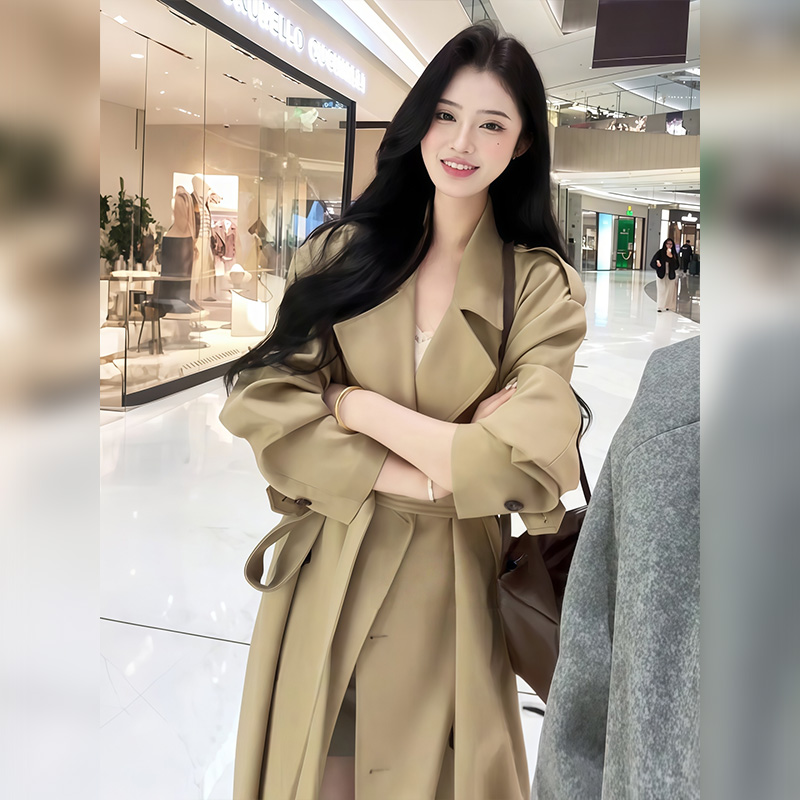 蜜糖之城中长款风衣外套女2025秋季新款收腰显瘦气质卡其色大衣
